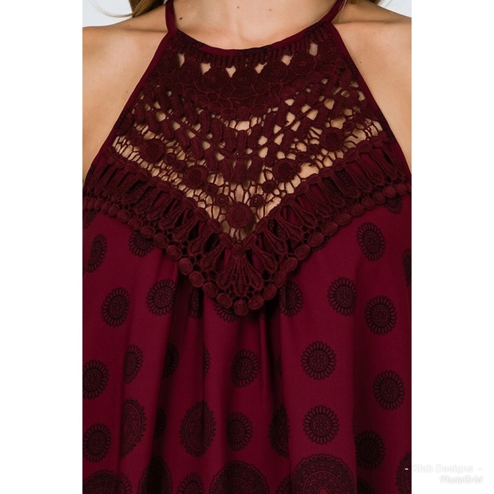 ๐Wine Crochet/Lace Detail Halter Style Tunic! - Picture 8 of 8